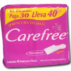 Toallas Higienicas CAREFREE ANATOMICO LLEVA 40 PAGA 30PZ - cod. 24104